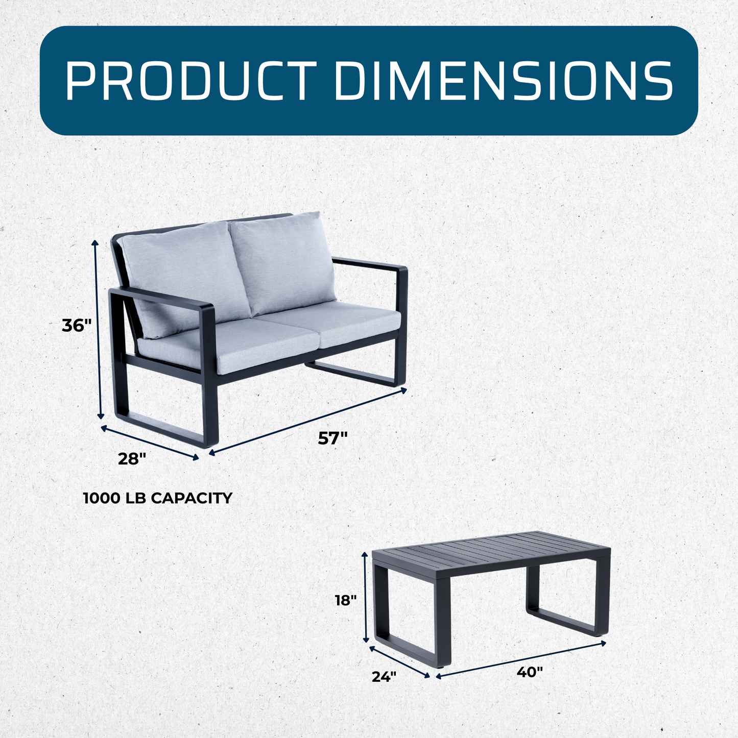 Solis Big and Tall Outdoor Patio Sofa with Table