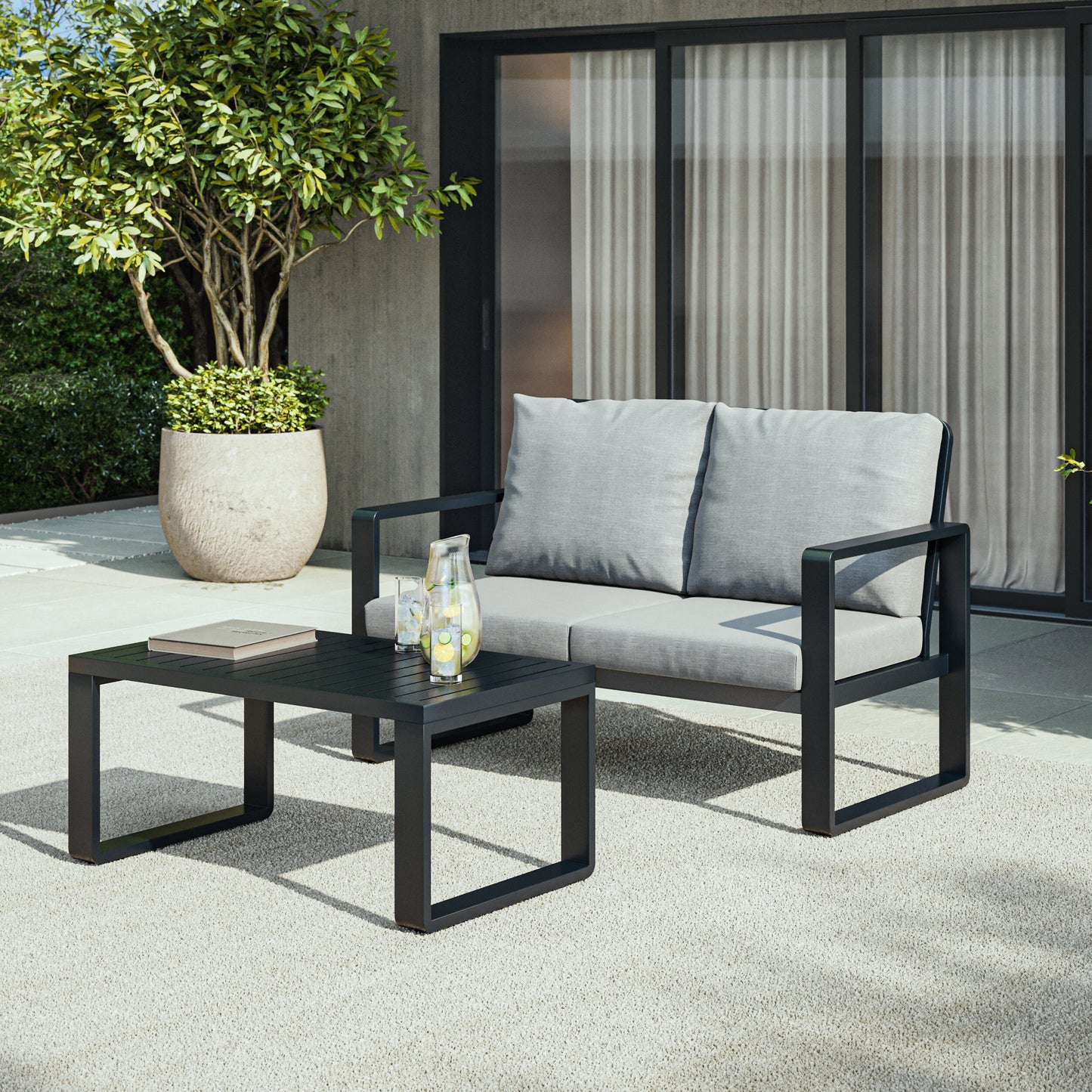 Solis Big and Tall Outdoor Patio Sofa with Table